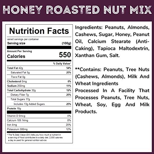 Honey Roasted Peanuts, Cashews, & Almond Mix - 1 LB Container