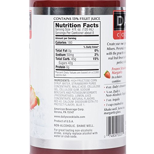 Dailys Cocktails 1 Liter Strawberry Mix, Non Alcoholic, Made Wi