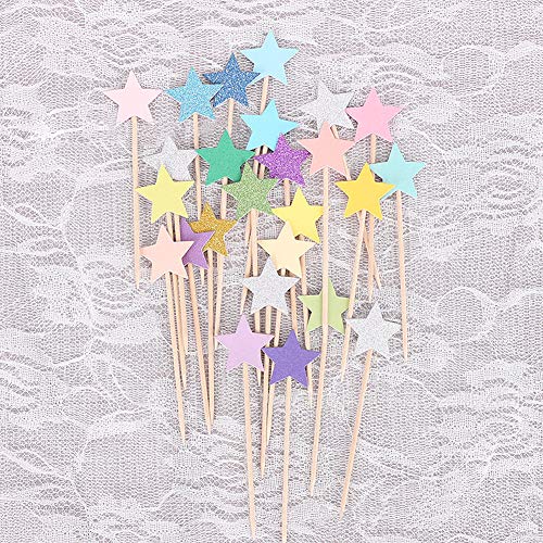 Winrase 50Pcs Multicolor Stars Cupcake Toppers Mini Cake Toppers