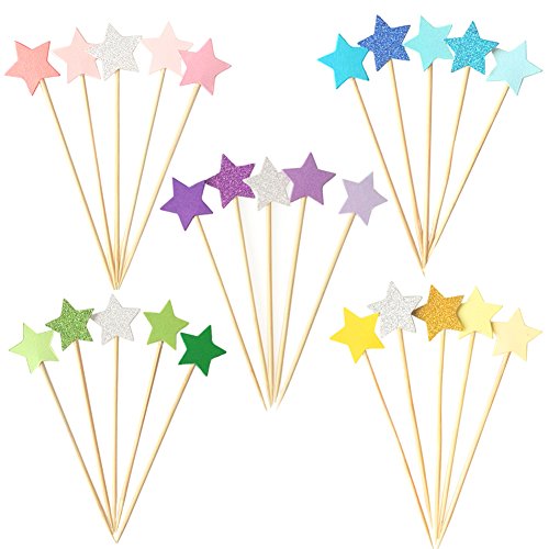 Winrase 50Pcs Multicolor Stars Cupcake Toppers Mini Cake Toppers