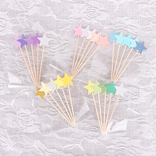 Winrase 50Pcs Multicolor Stars Cupcake Toppers Mini Cake Toppers