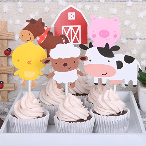 Wolpark 24 Pcs Farm Animal Theme Cupcake Topper Cake Picks Decor