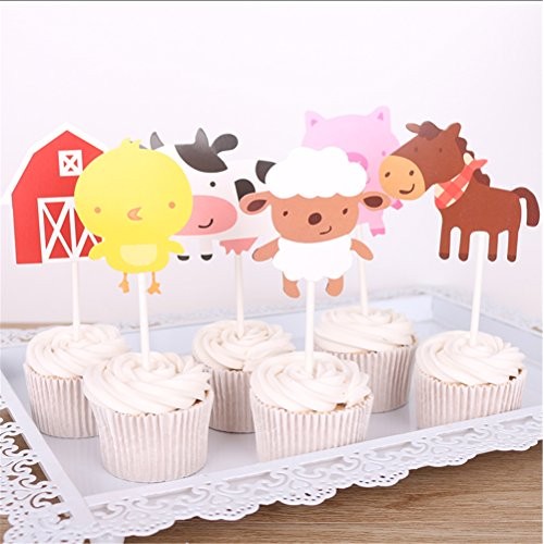Wolpark 24 Pcs Farm Animal Theme Cupcake Topper Cake Picks Decor