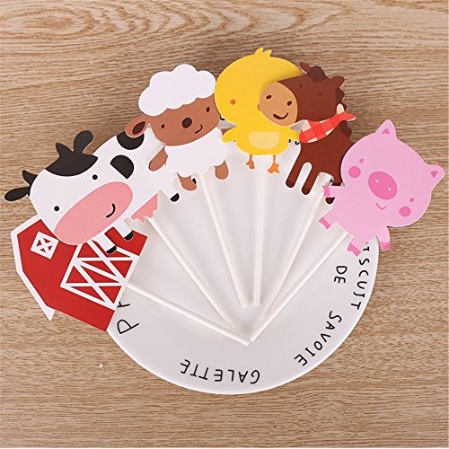 Wolpark 24 Pcs Farm Animal Theme Cupcake Topper Cake Picks Decor