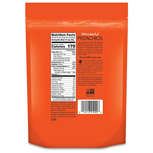 Wonderful Pistachios, No Shells, Chili Roasted, 22 Oz Resealable