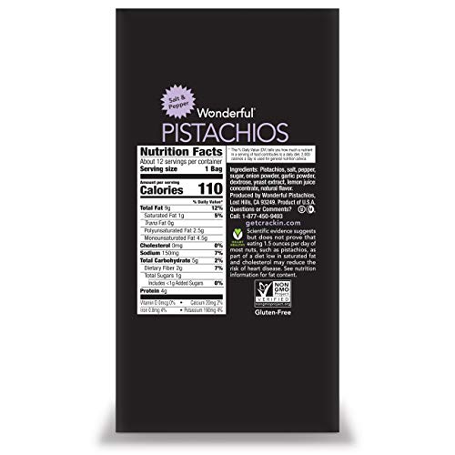 Wonderful Pistachios, Salt And Pepper, 1.25 Ounce Pack Of 12
