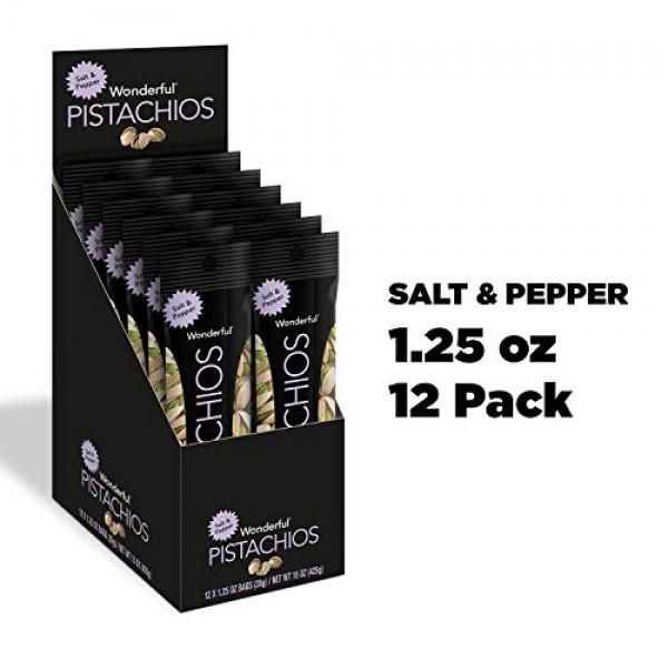 Wonderful Pistachios, Salt and Pepper, 1.25 Ounce Pack of 12