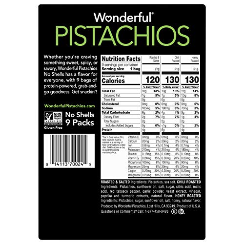 Wonderful Pistachios, No Shell Nuts, Variety Pack Pack Of 9