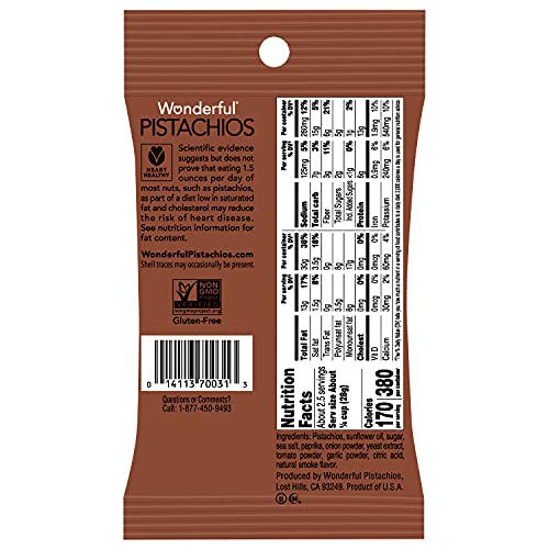 Wonderful Pistachios No Shells, Bbq, 2.25 Oz Bag Pack Of 8