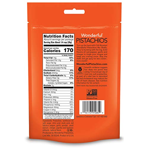 Wonderful Pistachios, No Shells, Chili Roasted, 5.5 Ounce Reseal