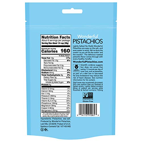 Wonderful Pistachios, No Shells, Roasted And Lightly Salted, 6 O