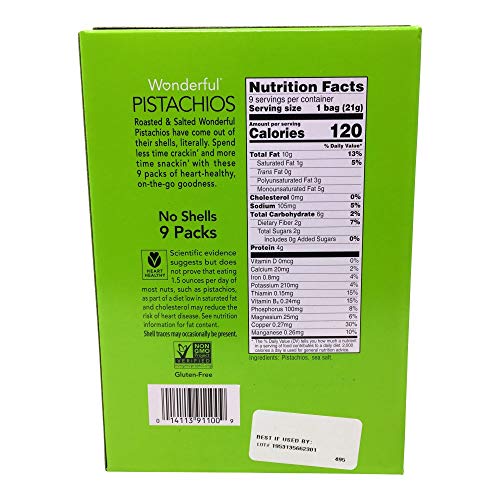 Wonderful Pistachios, Pistachios Shelled Roasted Salted 9 Count,