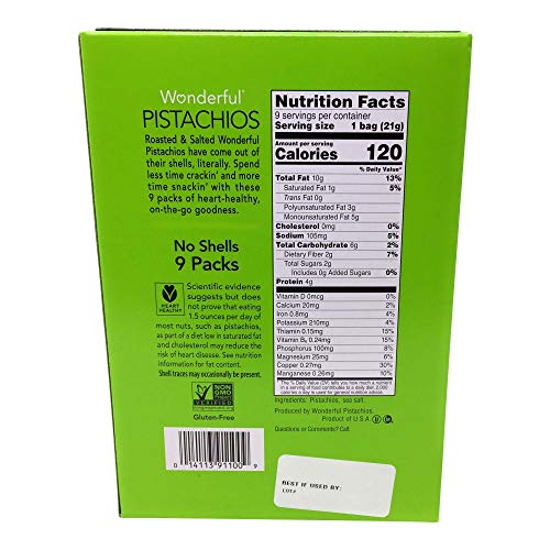Wonderful Pistachios, Pistachios Shelled Roasted Salted 9 Count,