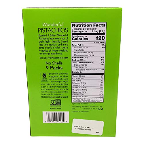 Wonderful Pistachios, Pistachios Shelled Roasted Salted 9 Count,