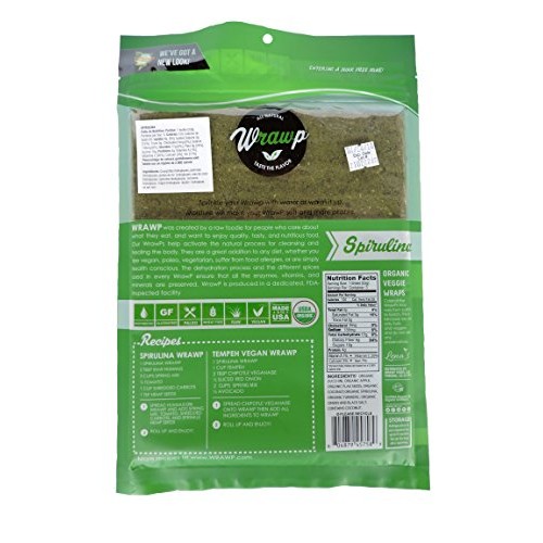 Wrawp Organic Veggie Flatbread, Spirulina, 5.6 Ounce