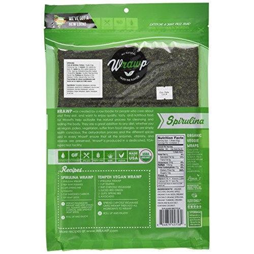 Wrawp Organic Veggie Flatbread, Spirulina, 5.6 Ounce