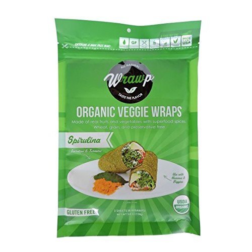 Wrawp Organic Veggie Flatbread, Spirulina, 5.6 Ounce
