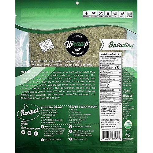 Wrawp Organic Veggie Wraps -Mini Raw Vegan Spirulina Flat Bread