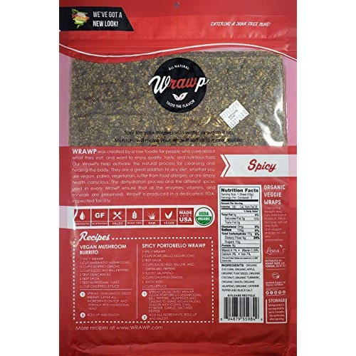 Wrawp Spicy Veggie Wraps 8 Pack Raw Organic Veggie Wrap Flatbrea