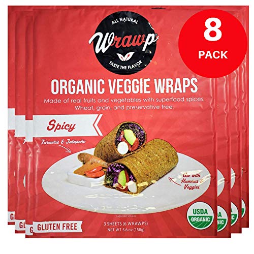 Wrawp Spicy Veggie Wraps 8 Pack Raw Organic Veggie Wrap Flatbrea