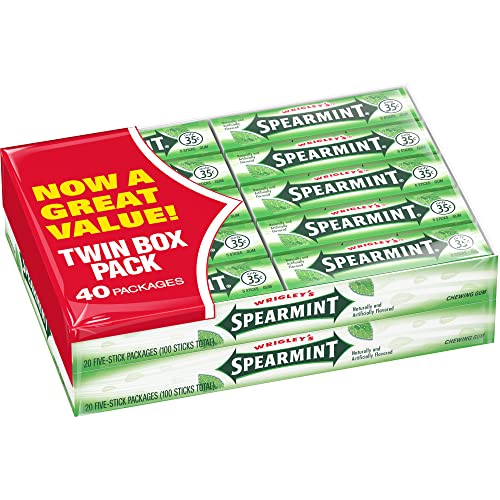 Wrigleys Gum, Spearmint, 5 Count Pack Of 40