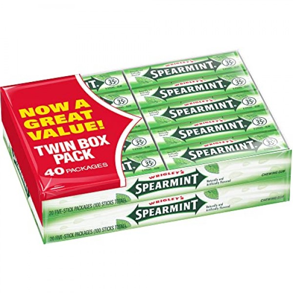 Wrigleys Gum, Spearmint, 5 Count Pack of 40
