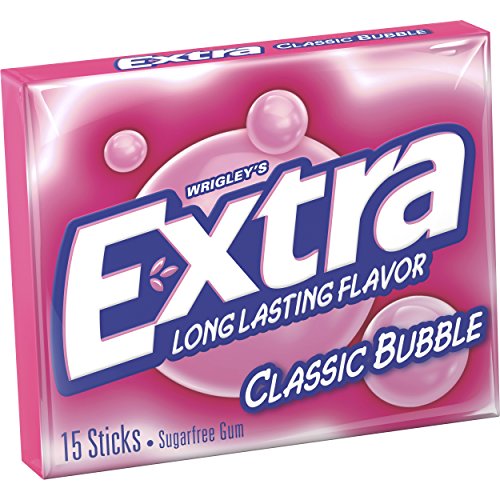Extra Classic Bubble Sugar Free Chewing Gum, 15 Pieces 10 Pack