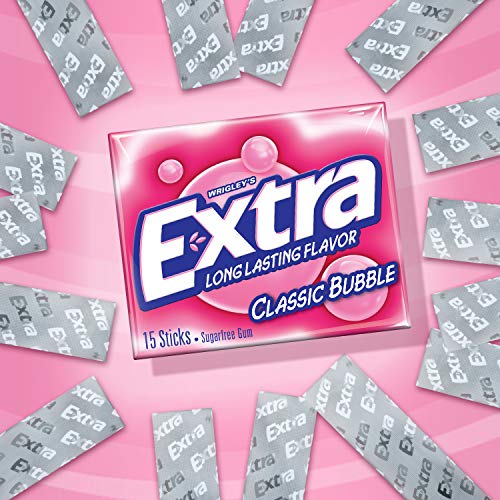 Extra Classic Bubble Sugar Free Chewing Gum, 15 Pieces 10 Pack