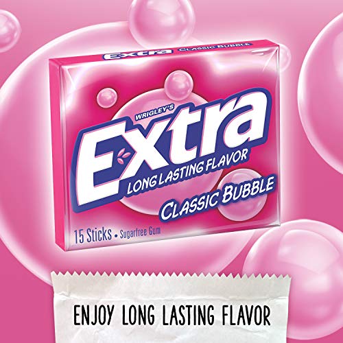 Extra Classic Bubble Sugar Free Chewing Gum, 15 Pieces 10 Pack