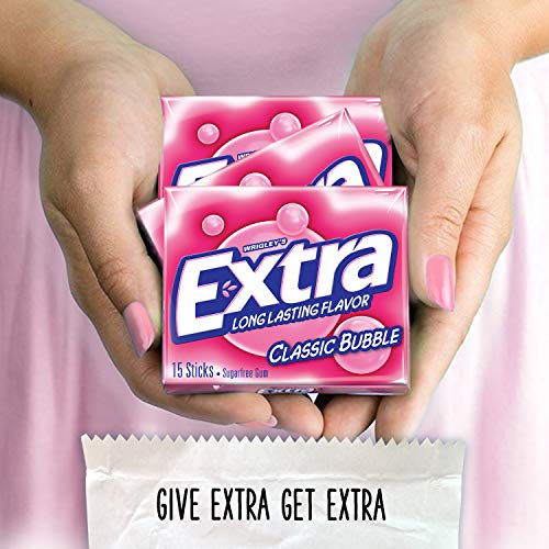 Extra Classic Bubble Sugar Free Chewing Gum, 15 Pieces 10 Pack