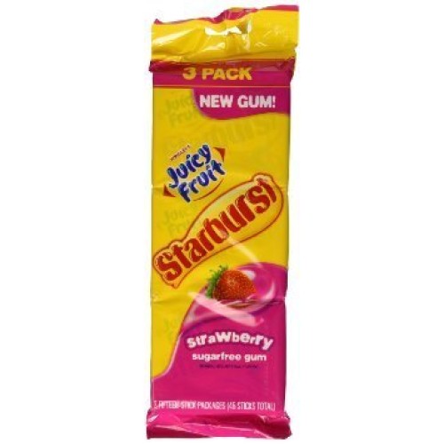 Juicy Fruit Starburst Gum, Strawberry 3Ct - 2 Pack = 6 Packs Total