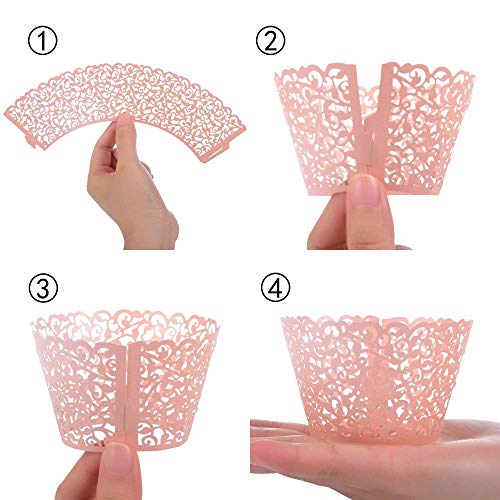 Wsere 60 Pieces Pink Cupcake Wrappers, Lace Liner Muffin Paper C
