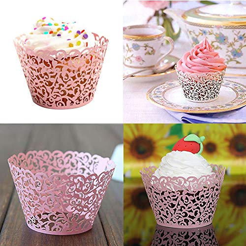 Wsere 60 Pieces Pink Cupcake Wrappers, Lace Liner Muffin Paper C