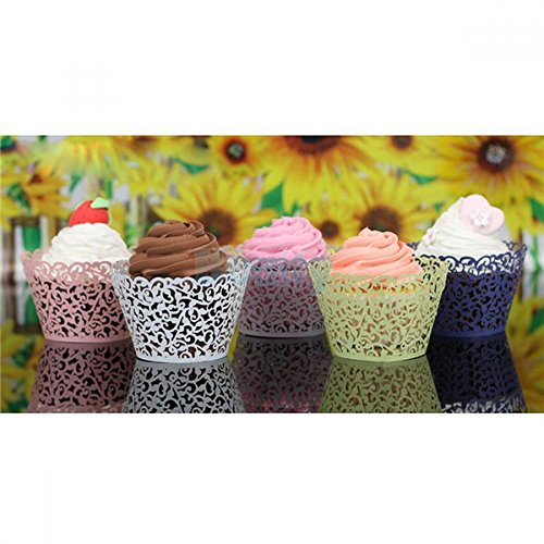 Wsere 60 Pieces Pink Cupcake Wrappers, Lace Liner Muffin Paper C