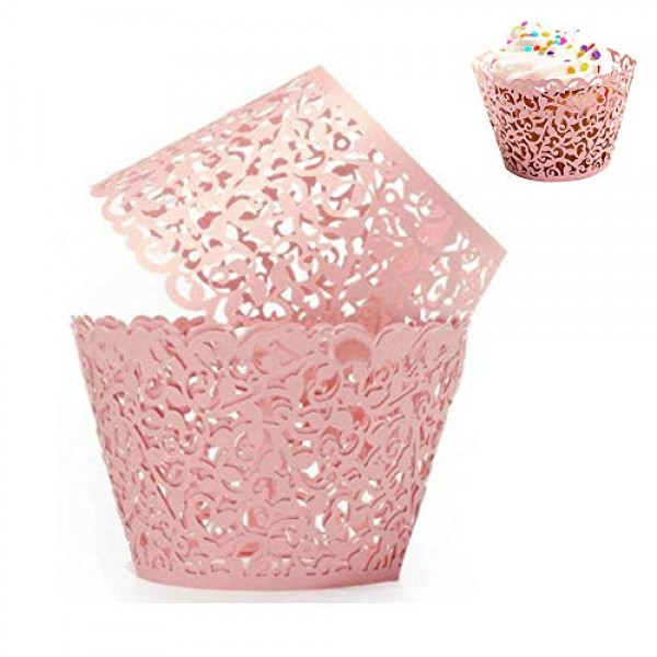 WSERE 60 Pieces Pink Cupcake Wrappers, Lace Liner Muffin Paper C...