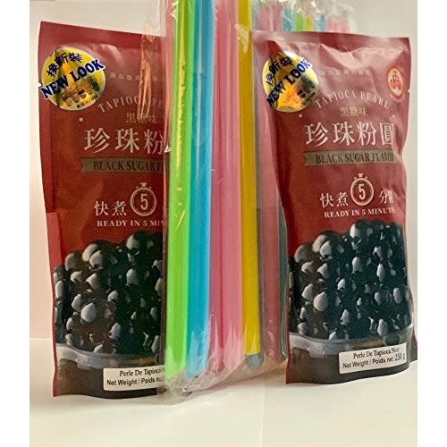 Boba Black Tapioca Pearl Bubble Tea, 2 Pack Each 8.8 Oz + 1 Pa