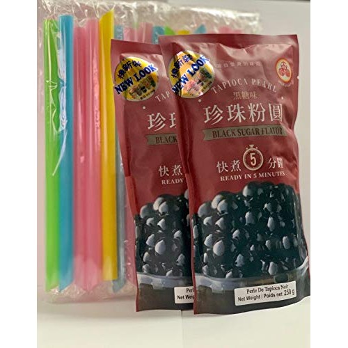 Boba Black Tapioca Pearl Bubble Tea, 2 Pack Each 8.8 Oz + 1 Pa