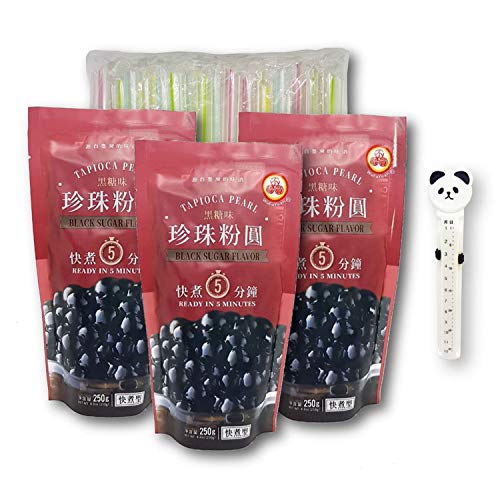 Wufuyuan 3-Pack Black Boba Tapioca Pearls With 1 Pack Of 50 Wide