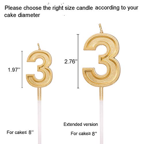 Glitter Happy Birthday Gold Numeral Candles Number 3 Cake Topper
