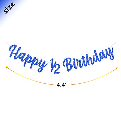 Happy 1/2 Birthday Banner Dark Blue Glitter Pre-Strung 1/2 Half