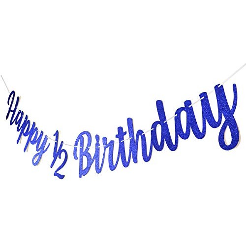 Happy 1/2 Birthday Banner Dark Blue Glitter Pre-Strung 1/2 Half