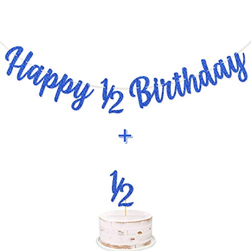 Happy 1/2 Birthday Banner Dark Blue Glitter Pre-Strung 1/2 Half