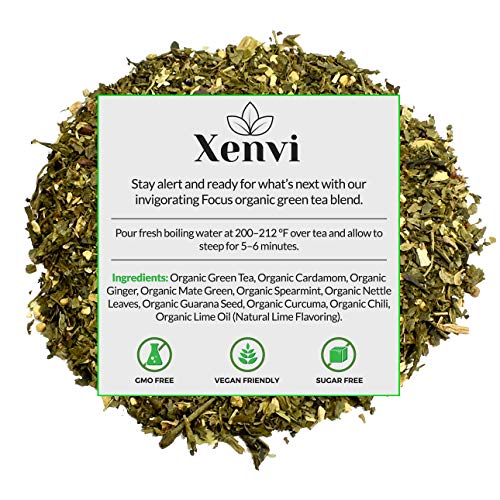 Xenvi Focus Green Tea, Natural Energy Tea With Organic Spearmint