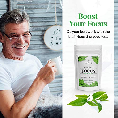 Xenvi Focus Green Tea, Natural Energy Tea With Organic Spearmint