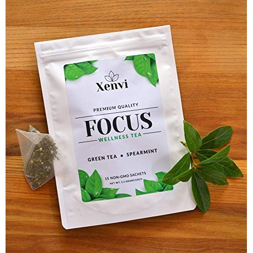 Xenvi Focus Green Tea, Natural Energy Tea With Organic Spearmint