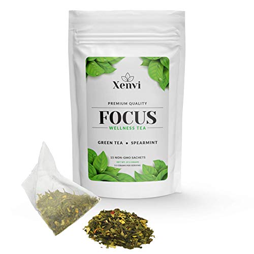 Xenvi Focus Green Tea, Natural Energy Tea With Organic Spearmint