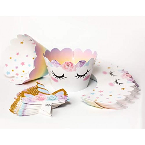Unicorn Cupcake Decorations, Double Sided Toppers and Wrappers, ...