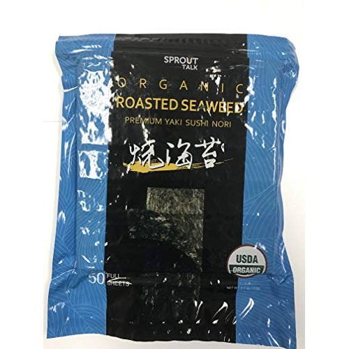 Premium Organic Roasted Seaweed Sushi Nori, 50 Full Sheets