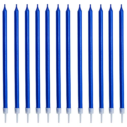 Xnova 12 Count Long Thin Blue Birthday Cake Candles In Holders F