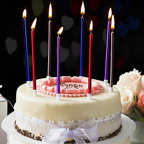 Xnova 12 Count Long Thin Blue Birthday Cake Candles In Holders F